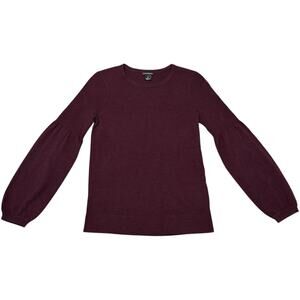 NWOT Club Monaco Merino Wool Sweater Balloon Puff Sleeves Burgundy Red Small